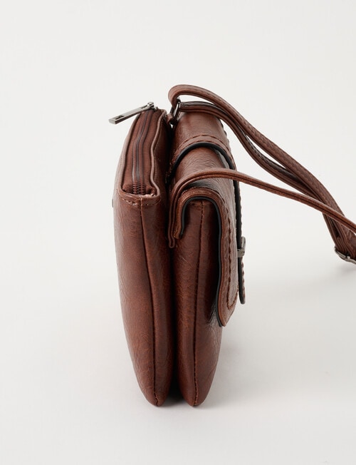 Pronta Moda Saddle Stitch Flap Crossbody Bag, Brown product photo View 04 L