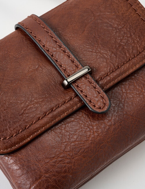 Pronta Moda Saddle Stitch Flap Crossbody Bag, Brown product photo View 05 L