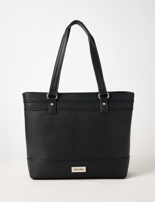 Pronta Moda Stitch Detail Tote Bag, Black product photo View 03 L