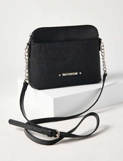 Pronta Moda Paisley Embossed Crossbody Bag, Black product photo