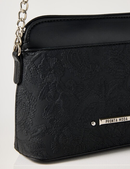 Pronta Moda Paisley Embossed Crossbody Bag, Black product photo View 04 L
