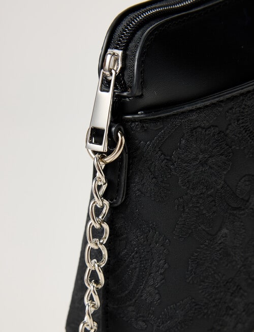 Pronta Moda Paisley Embossed Crossbody Bag, Black product photo View 06 L
