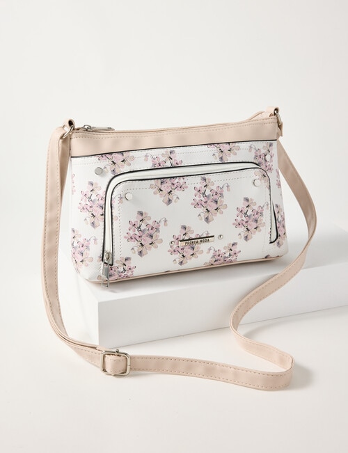 Pronta Moda Floral Zipped Crossbody Bag, White product photo