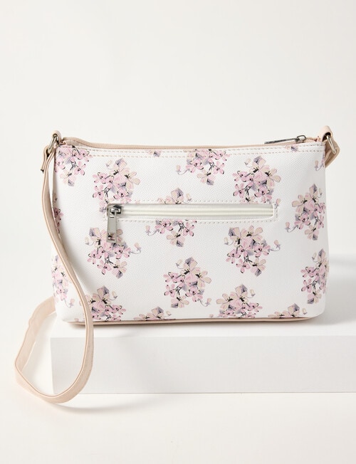 Pronta Moda Floral Zipped Crossbody Bag, White product photo View 02 L