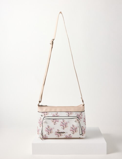 Pronta Moda Floral Zipped Crossbody Bag, White product photo View 03 L