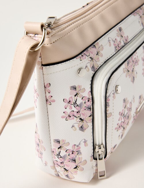 Pronta Moda Floral Zipped Crossbody Bag, White product photo View 04 L