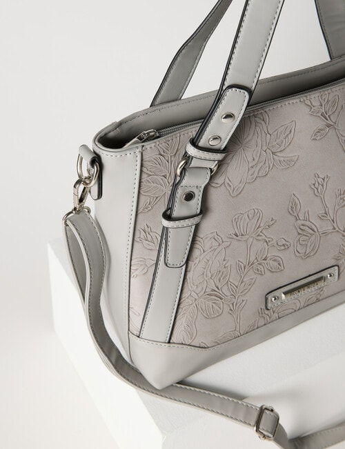 Pronta Moda Floral Embossed Shopper Bag, Grey product photo View 03 L