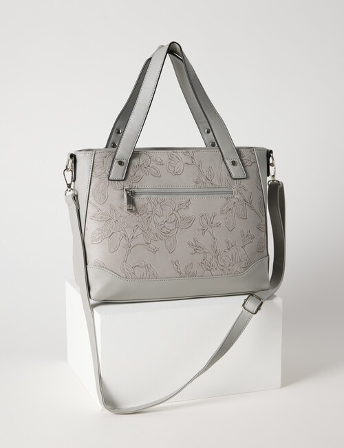 Pronta Moda Floral Embossed Shopper Bag, Grey product photo View 04 L