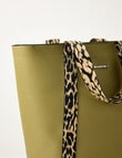 Pronta Moda Leopard Trim Large Tote Bag, Avocado product photo View 04 S