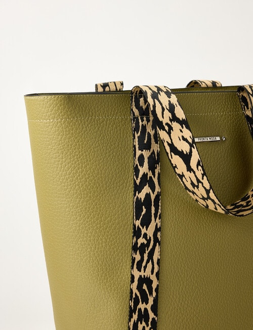 Pronta Moda Leopard Trim Large Tote Bag, Avocado product photo View 04 L