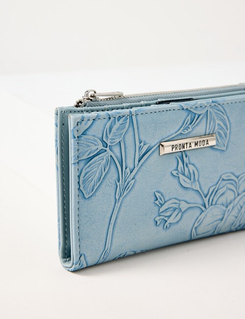 Pronta Moda Floral Embossed Wallet, Blue product photo View 03 L