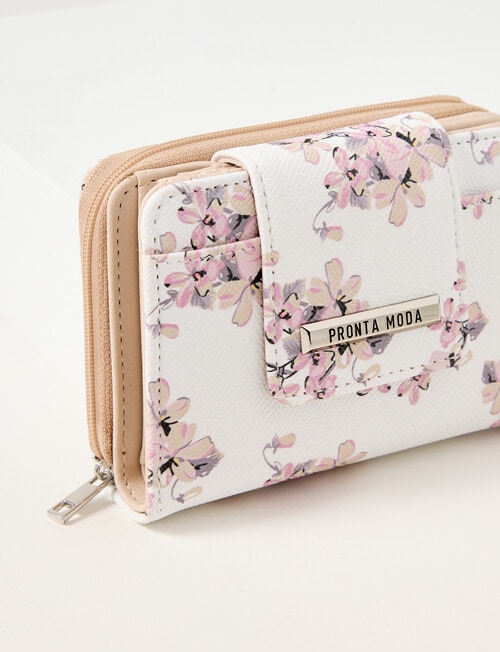 Pronta Moda Floral Tab Wallet, White product photo View 03 L