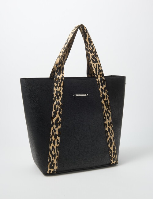 Pronta Moda Leopard Trim Large Tote Bag, Black product photo