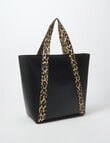 Pronta Moda Leopard Trim Large Tote Bag, Black product photo View 02 S