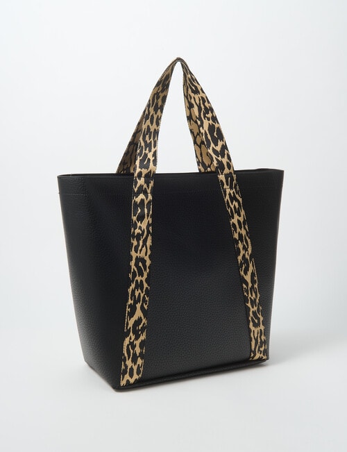 Pronta Moda Leopard Trim Large Tote Bag, Black product photo View 02 L