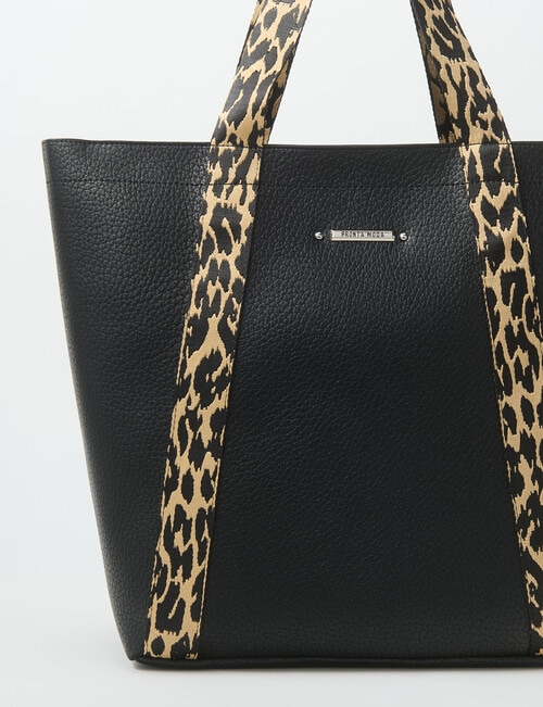 Pronta Moda Leopard Trim Large Tote Bag, Black product photo View 03 L