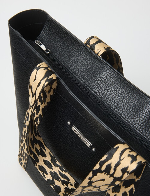 Pronta Moda Leopard Trim Large Tote Bag, Black product photo View 04 L