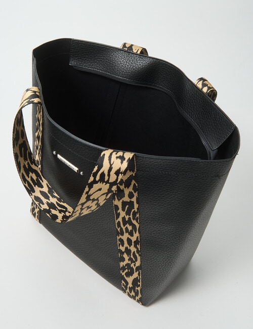 Pronta Moda Leopard Trim Large Tote Bag, Black product photo View 05 L