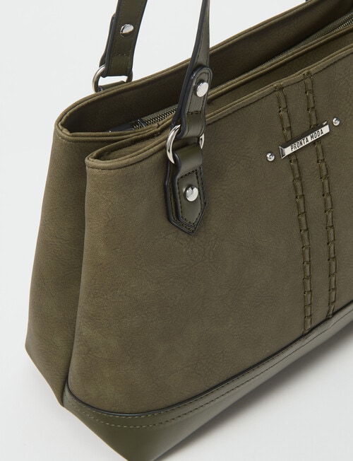 Pronta Moda Stitch Detail Tote Bag, Olive product photo View 05 L