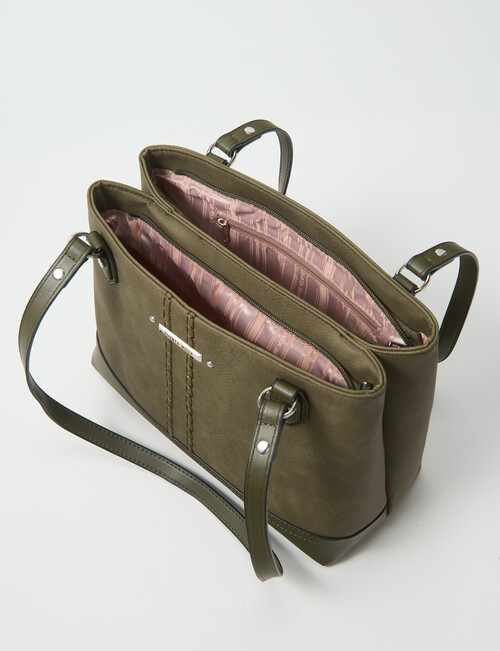 Pronta Moda Stitch Detail Tote Bag, Olive product photo View 07 L