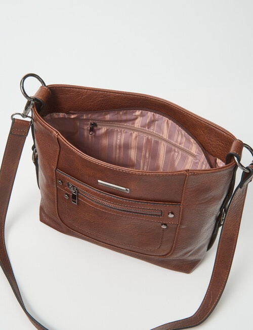 Pronta Moda Stitch Rivet Shopper Bag, Brown product photo View 07 L