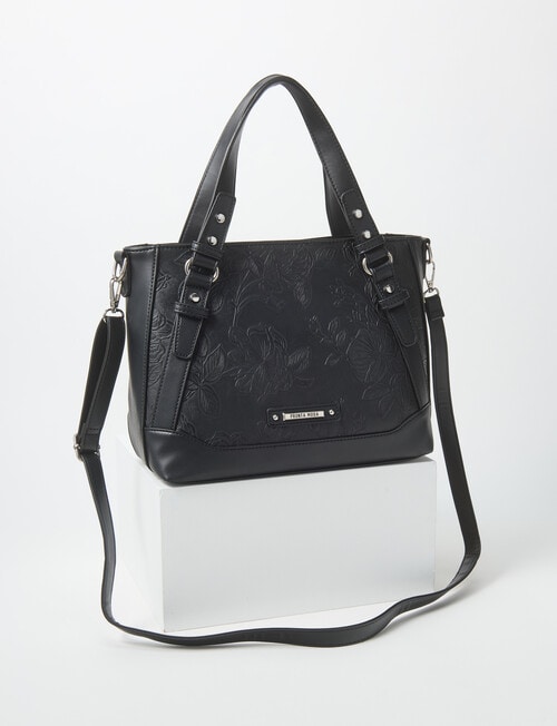 Pronta Moda Floral Embosed Shopper Bag, Black product photo