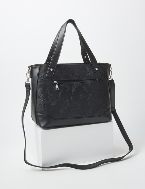 Pronta Moda Floral Embosed Shopper Bag, Black product photo View 02 L
