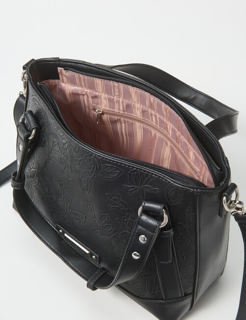 Pronta Moda Floral Embosed Shopper Bag, Black product photo View 05 L