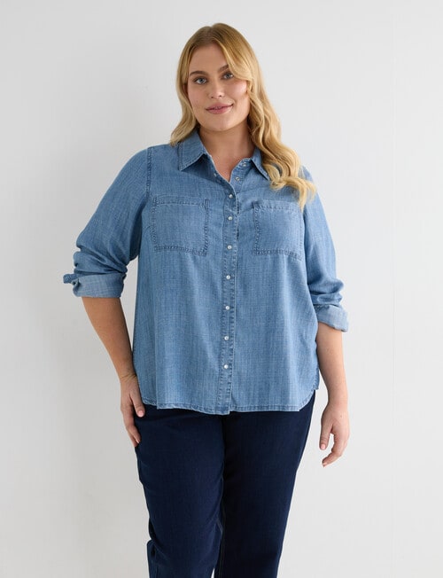 Denim Republic Curve Denim Shirt, Chambray product photo View 05 L