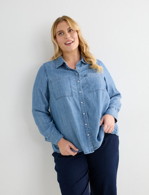 Denim Republic Curve Denim Shirt, Chambray product photo View 06 L