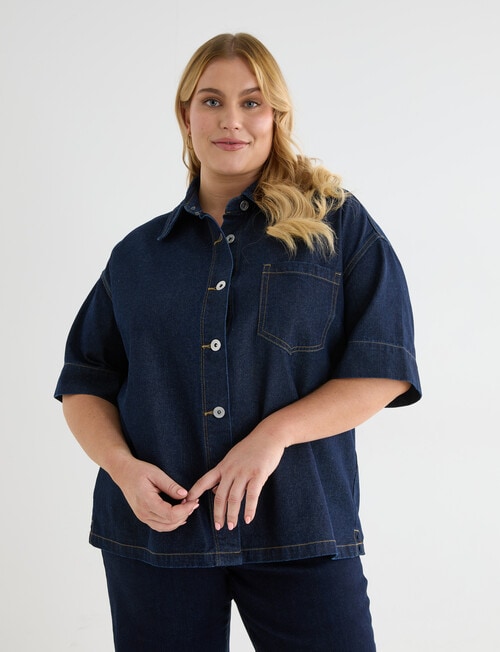 Denim Republic Curve Short Sleeved Shirt, Dark Wash product photo View 05 L
