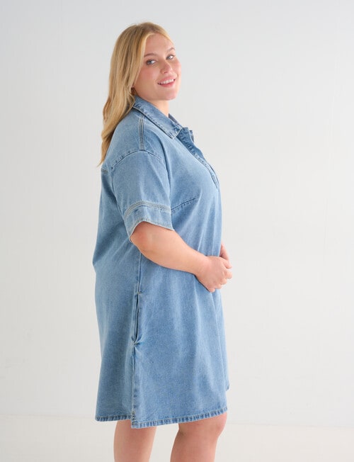 Denim Republic Curve Denim Dress, Mid Wash product photo View 03 L