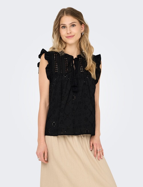 ONLY Reva Cotton Embroidered Top, Black product photo