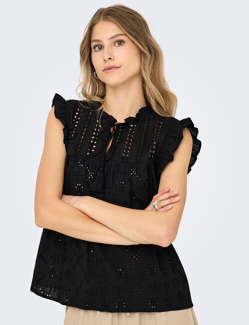 ONLY Reva Cotton Embroidered Top, Black product photo View 05 L