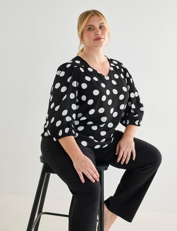 Studio Curve Collection Spot V Neck Top, Black product photo