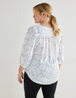 Studio Curve Collection Stencil V Neck Top, Blue & White product photo View 02 S