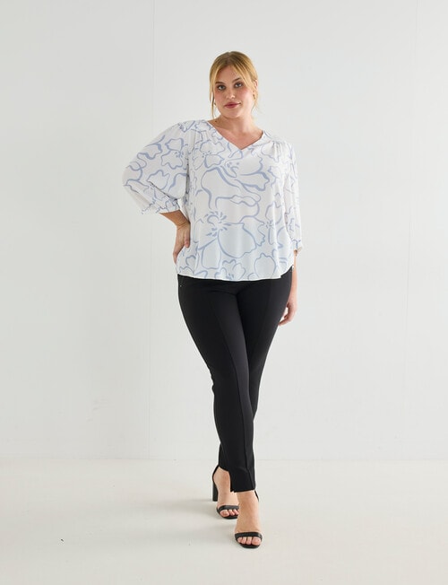Studio Curve Collection Stencil V Neck Top, Blue & White product photo View 03 L