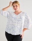 Studio Curve Collection Stencil V Neck Top, Blue & White product photo View 05 S
