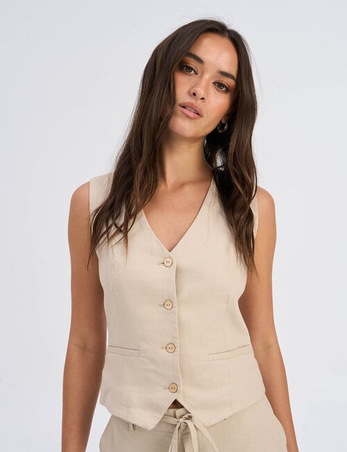 ONLY Caro Linen Blend Vest, Oxford Tan product photo