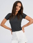 ONLY Emma Stripe Short Sleeve Top, Black & Cloud product photo