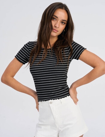 ONLY Emma Stripe Short Sleeve Top, Black & Cloud product photo