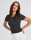 ONLY Emma Stripe Short Sleeve Top, Black & Cloud product photo View 05 S