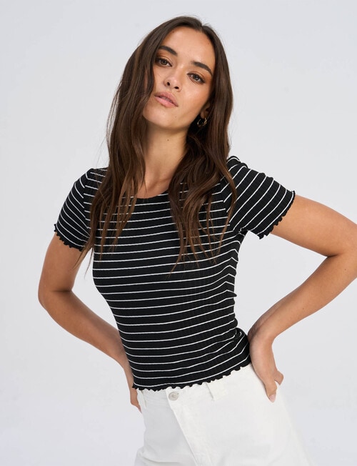ONLY Emma Stripe Short Sleeve Top, Black & Cloud product photo View 05 L