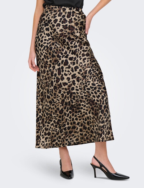 ONLY Chigo Leopard Print Ankle Satin Skirt, Light Taupe product photo