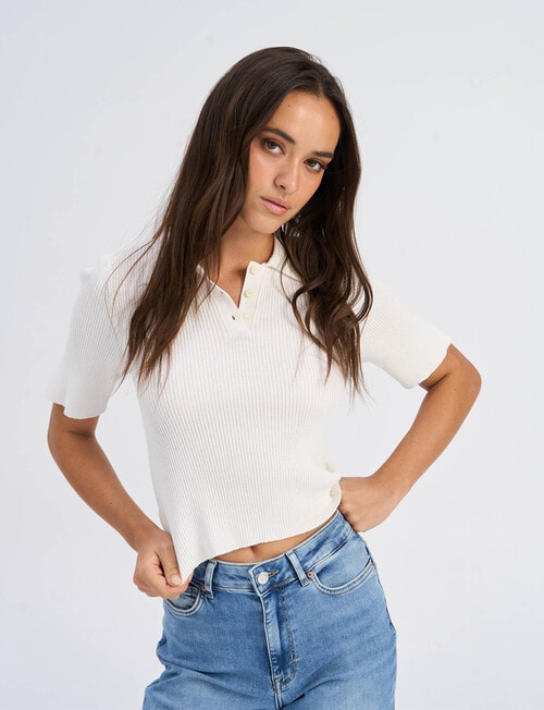 ONLY Electra Short Sleeve Rib Polo Top, Cloud Dancer product photo