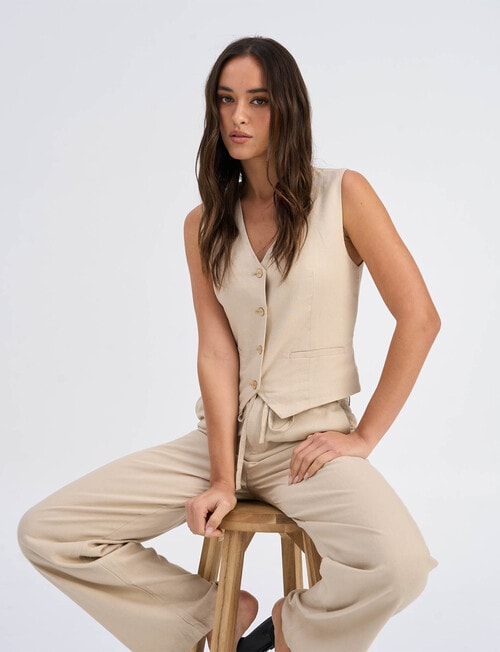 ONLY Caro Linen Blend Pant, Oxford Tan product photo View 05 L