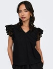 ONLY Lou Embroidered Short Sleeve Frill Top, Black product photo View 02 S