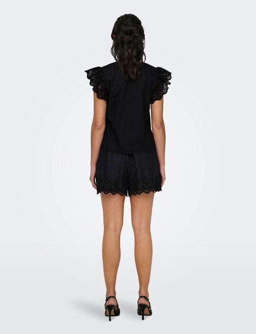 ONLY Lou Embroidered Short Sleeve Frill Top, Black product photo View 04 L