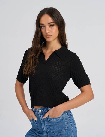 ONLY Cosima Short Sleeve Crochet Knit Top, Black product photo