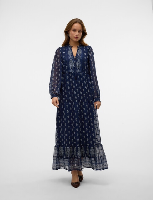 Vero Moda Heidi Embroidered Ankle Dress, Navy Blazer product photo